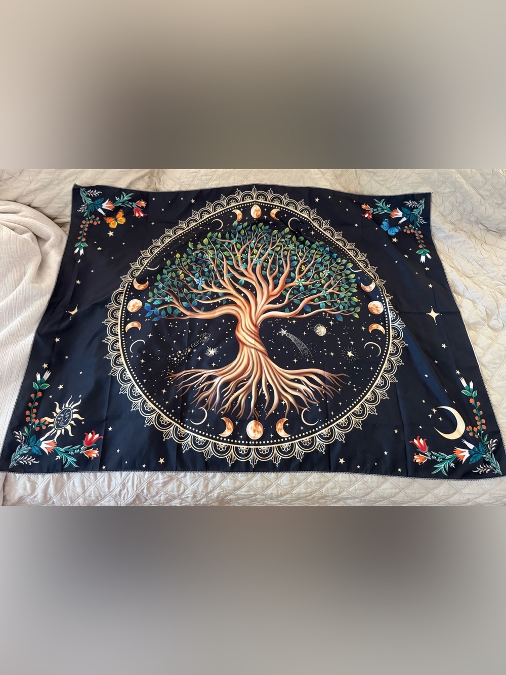 Mystic Tree of Life Wall Tapestry - Navy, Green & Gold